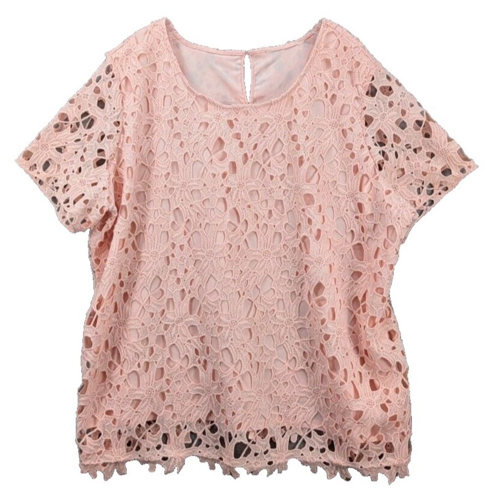Rafaella Blouse Women's Plus Peach Crochet Lace Pullover Short Sleeve Top Sz 3X
